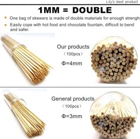 12" Natural Bamboo Skewers Sticks for Appetiser,  Fruit, Cocktail, Kabobm, Chocolate Fountain, Grilling, Barbecue, Kitchen, Crafting and Party