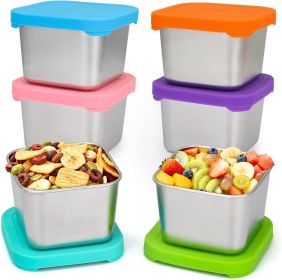 Stainless Steel Snack Containers, 6 oz Small Food Storage Containers with Silicone Lids - Leak Proof & Easy Open