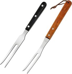 2Pcs Meat Forks Stainless Steel Carving Fork with Wooden Handle Barbecue Fork for Cooking Kitchen (2)
