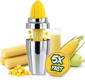 Corn Cutter Peeler, Corn Cob Stripper with Cup [No Splatters or Mess], 304 Stainless Steel Corn on the Cob Remover Kitchen Tool