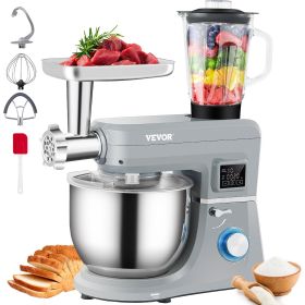 VEVOR 5 IN 1 Stand Mixer, 660W Tilt-Head Multifunctional Electric Mixer with 6 Speeds LCD Screen Timing, 7.4 Qt Stainless Bowl, Dough Hook