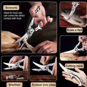 "Professional Kitchen Scissors Set - Industrial Strength German Steel with Rebound Mechanism - Cuts Bones & Veggies" (Material: 430 stainless  steel,aluminum handle)